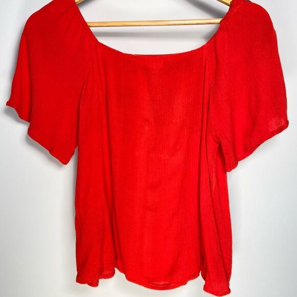 Red Square Neck Top Flowy Embroidered Short Sleeve Fairy Floral Boho Cottage S - Picture 3 of 8